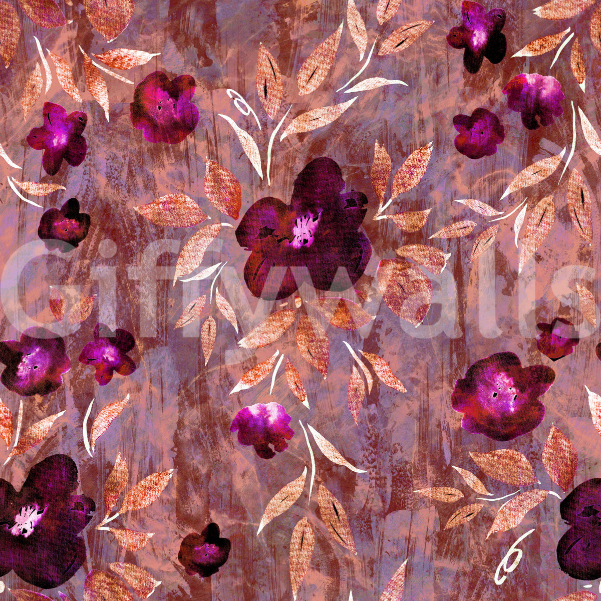 Rustic Floral Brushstroke Canvas Wallpaper