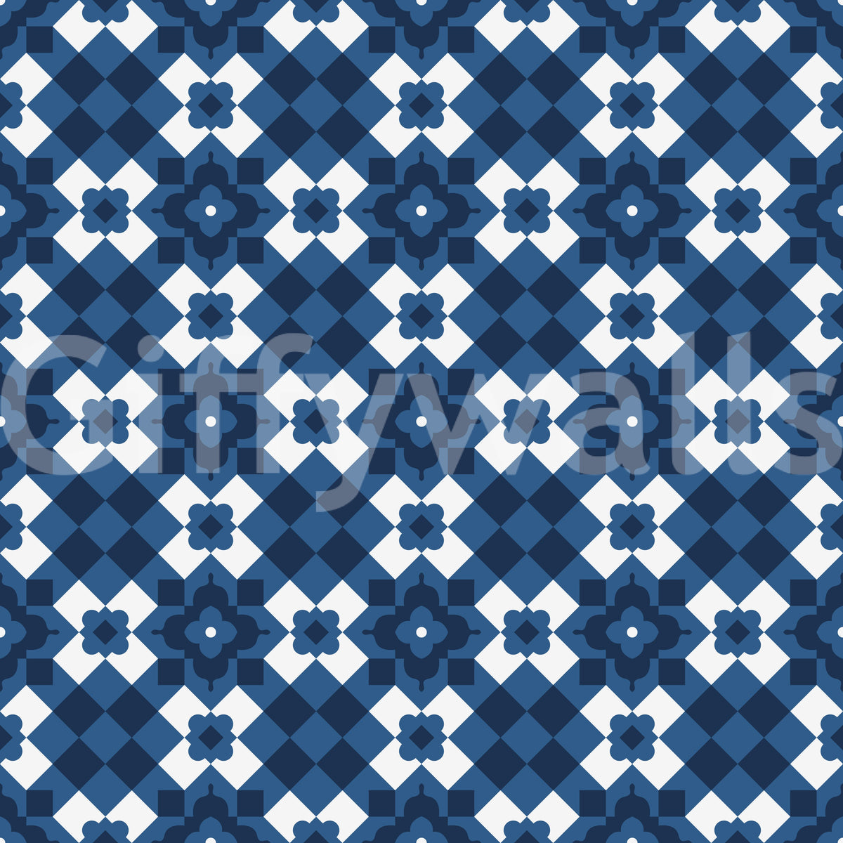 Midnight Navy Diamond Tile Pattern Wallpaper