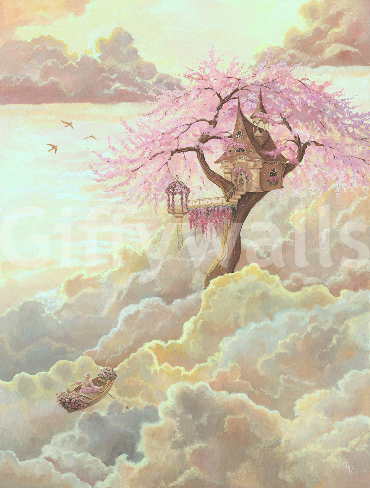 Ethereal Cloud Treehouse Sanctuary Wall Mural