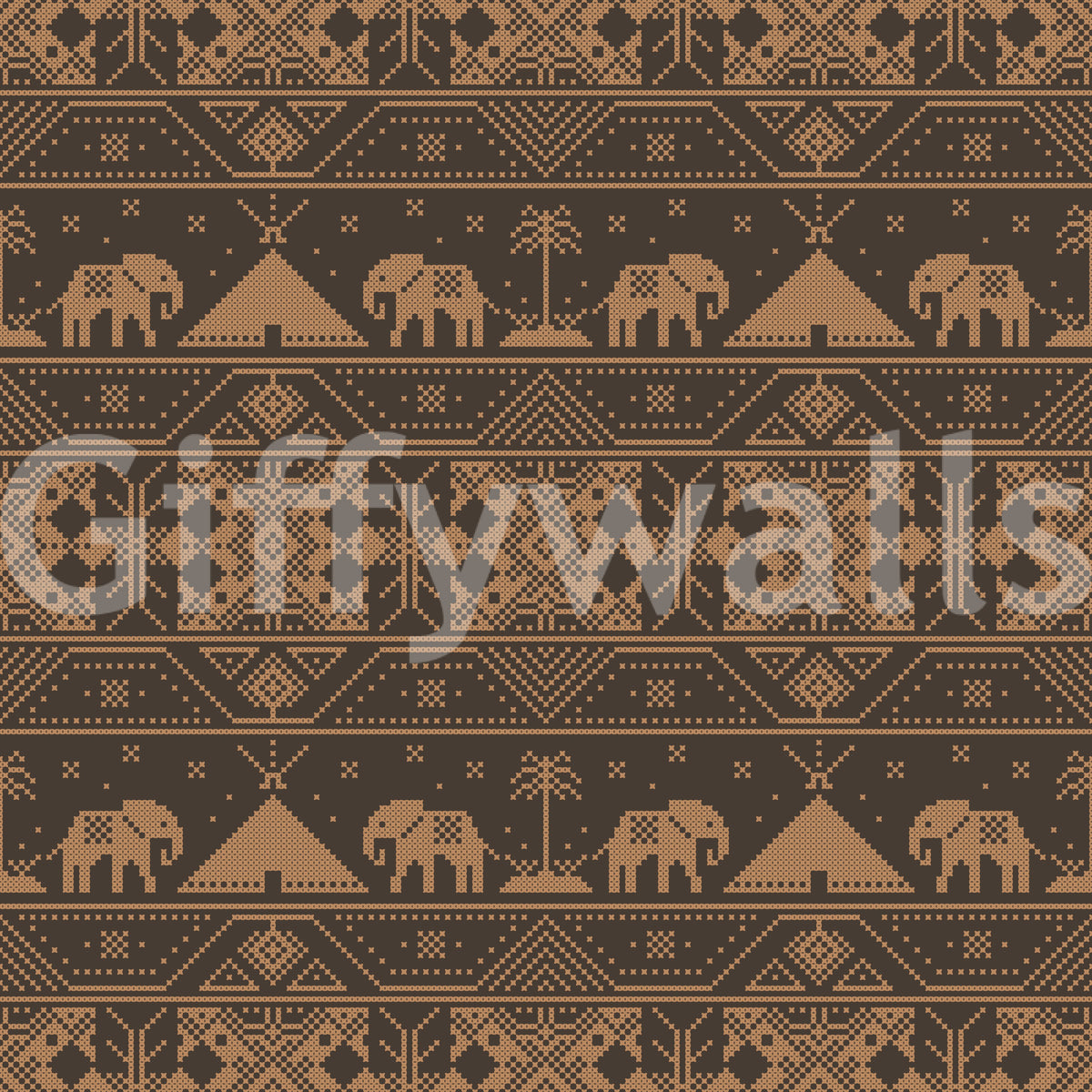 Geometric Tribal Elephant Motif Wallpaper