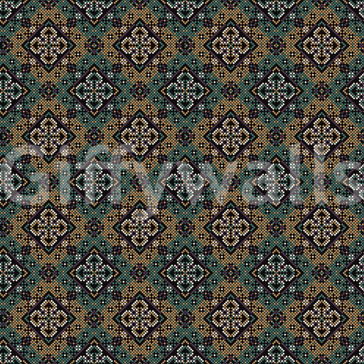 Rustic Pixelated Cross Mural Wallpaper
