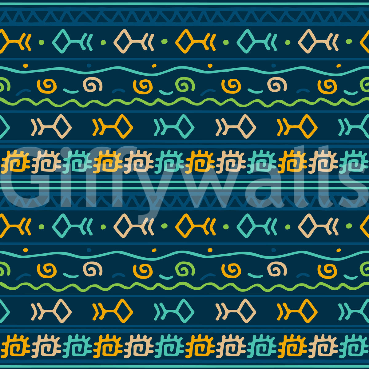 Tribal Indigo Patterned Motif Wallpaper