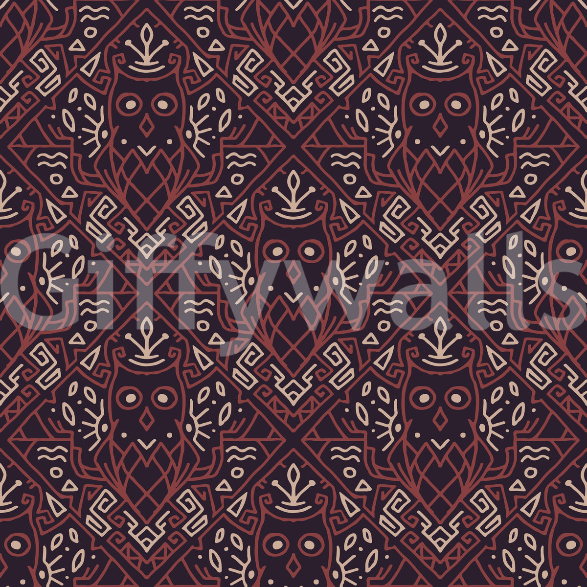 Geometric Tribal Owl Pattern Wallpaper