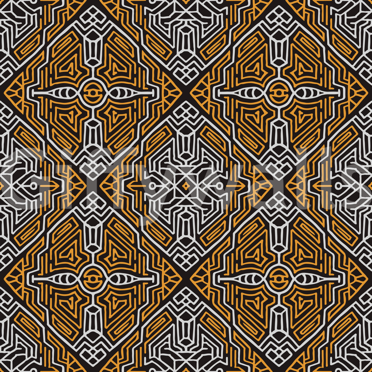 Noir and Gold Tribal Labyrinth Wallpaper