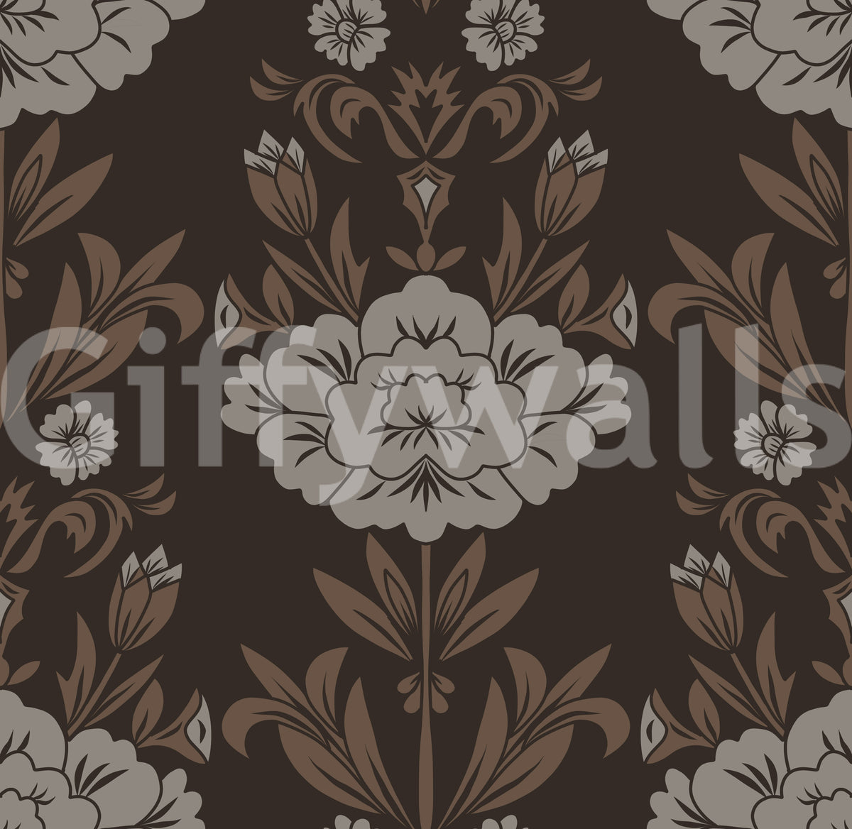 Choco Floral Damask Motif Wallpaper