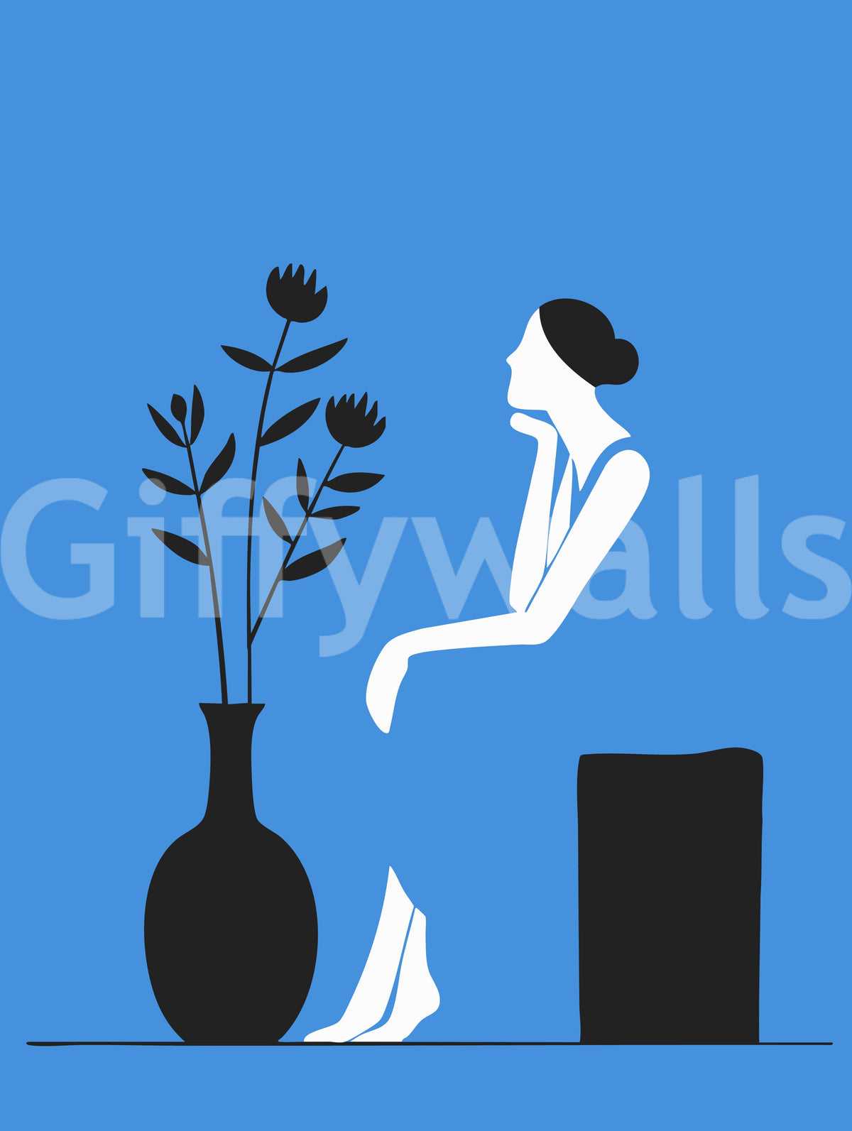 Minimalist Lady in Blue Dress Wall Mural