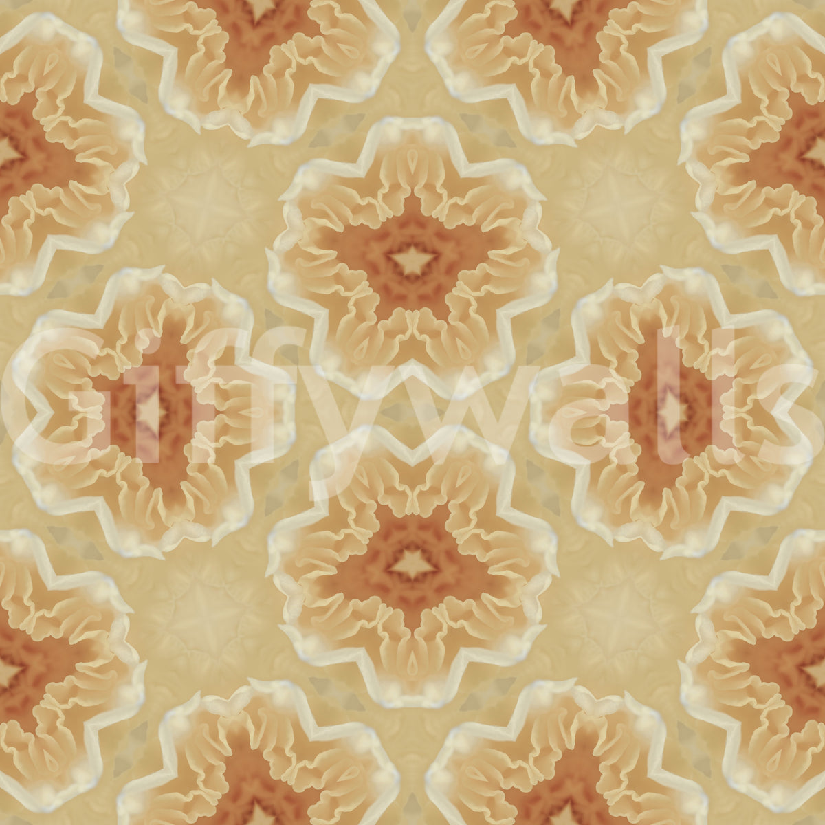 Golden Petal Kaleidoscope Pattern Wallpaper
