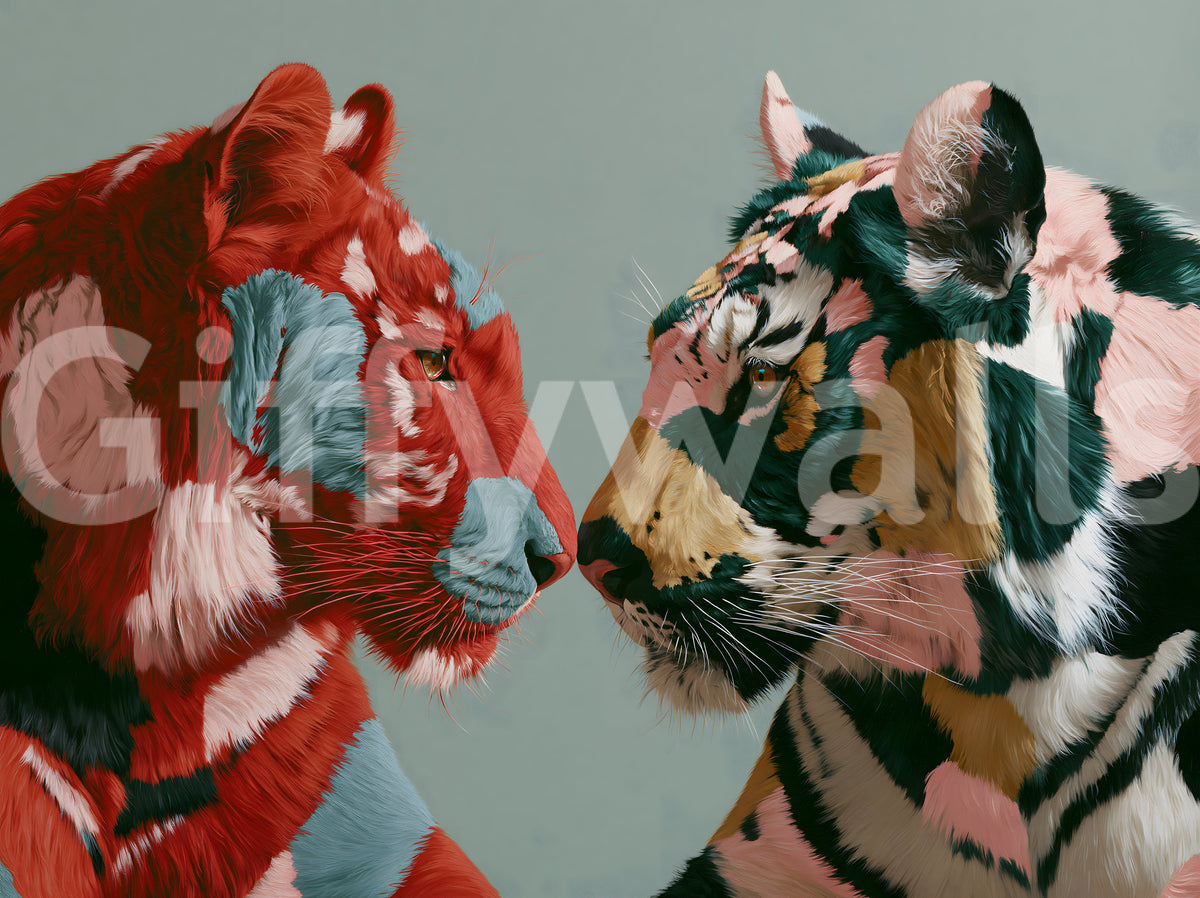Duo of Painted Tigers Wall Mural