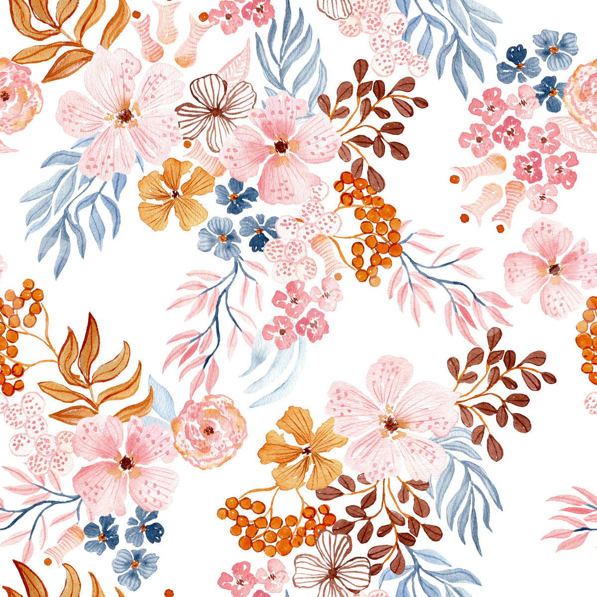 Whimsical Blush and Copper Flora Wallpaper