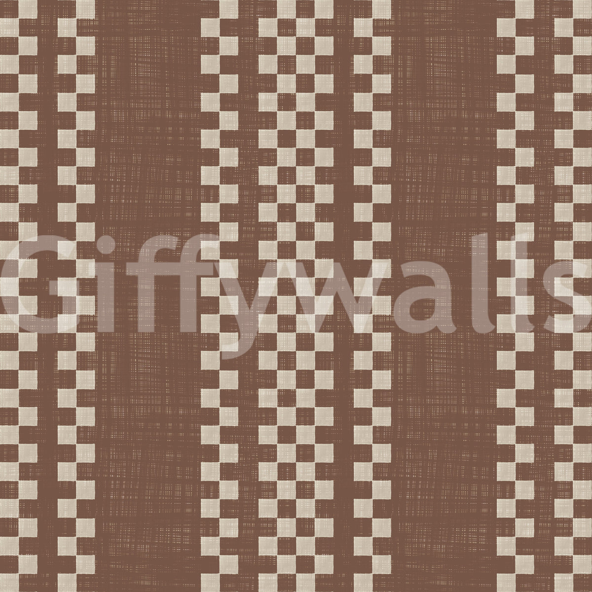 Ticking Checker Stripes - Chocolate Canvas Wallpaper