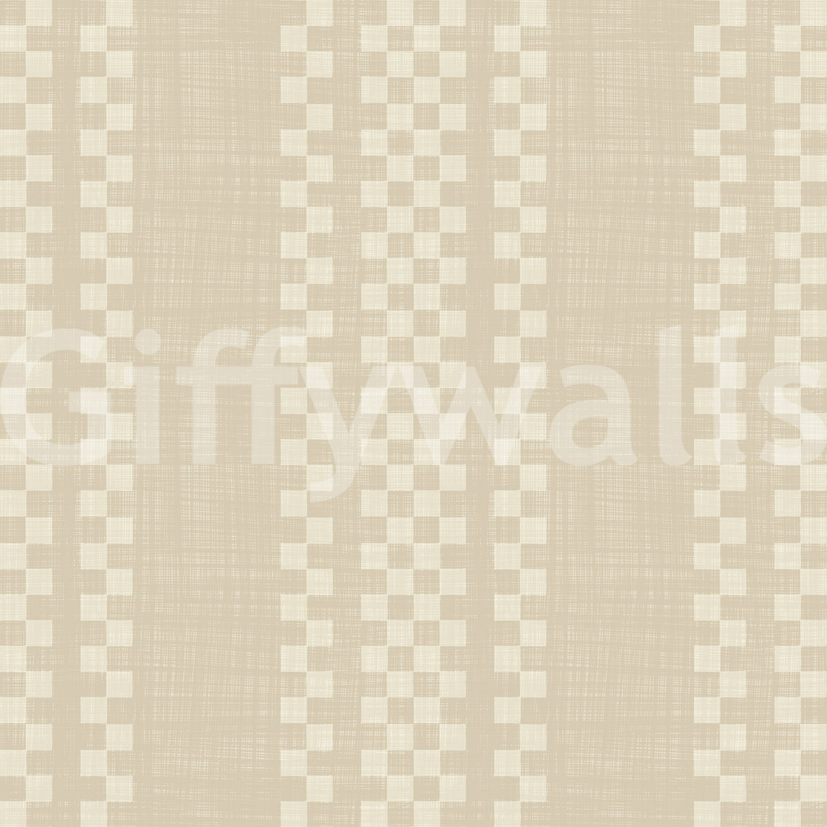 Ticking Checker Stripes - Cream Canvas Wallpaper