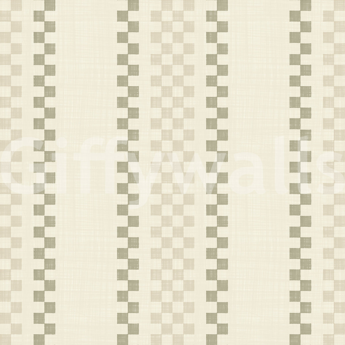 Ticking Checker Stripes - Cream & Sage Wallpaper