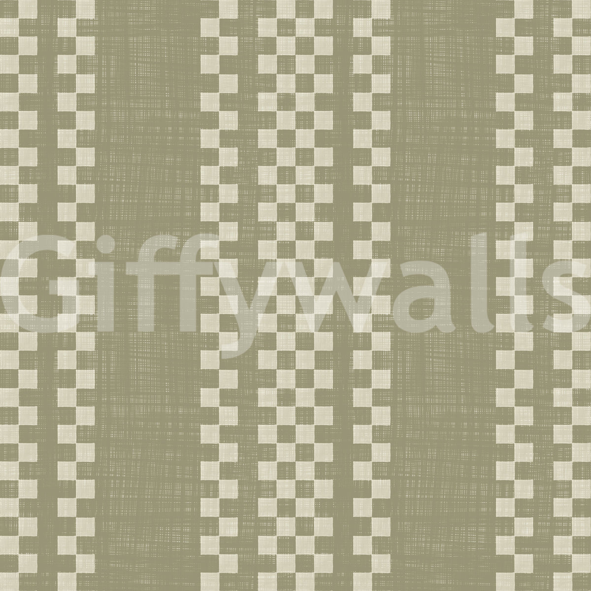 Ticking Checker Stripes - Sage Canvas Wallpaper