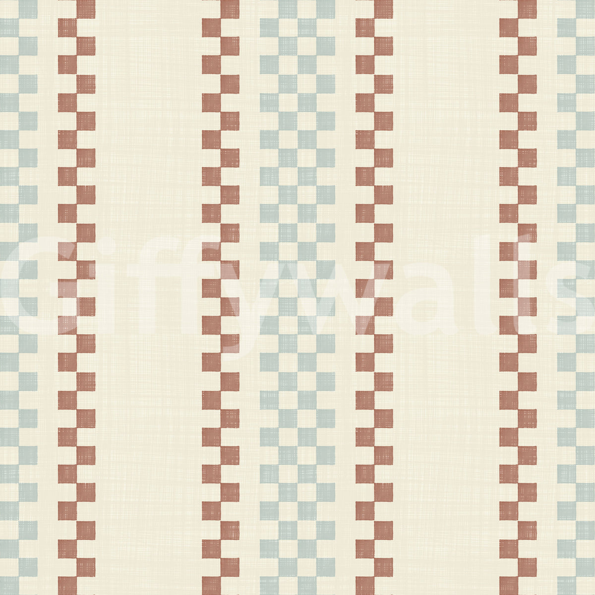 Ticking Checker Stripes - Watery & Terracotta Wallpaper