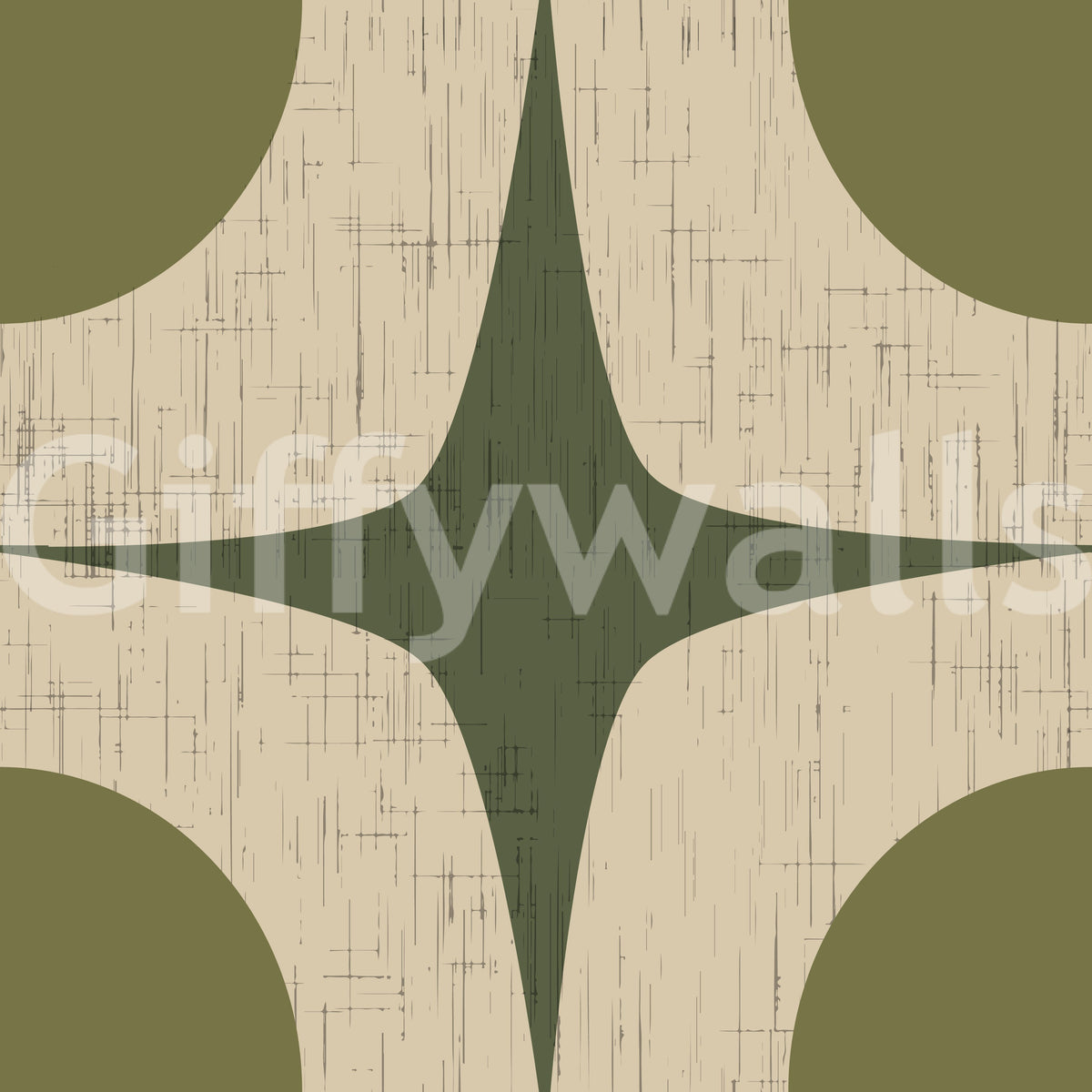 Olive Green Mid Century Starburst Wallpaper Vintage Geometric Wallpaper