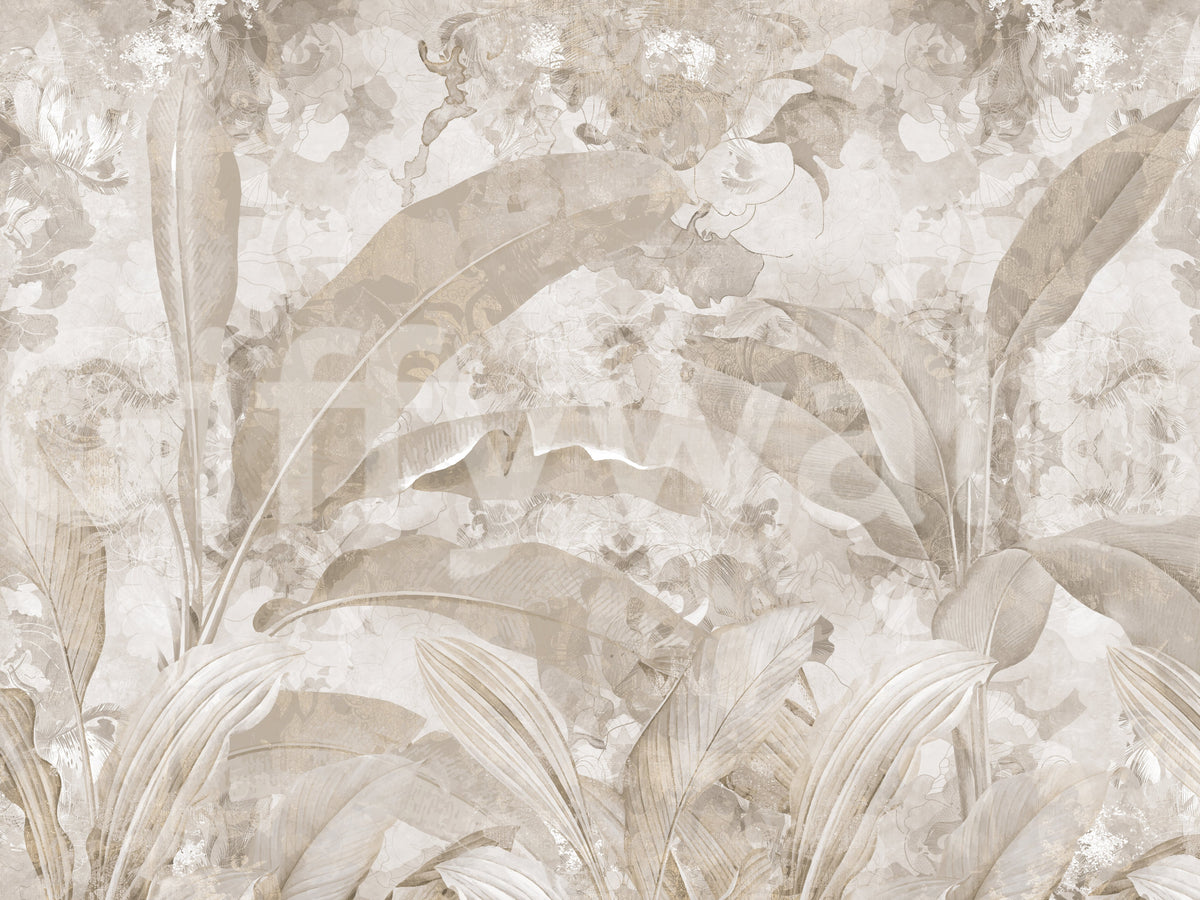 Neutral Beige Tropical Leaves Wall Mural Wall Mural