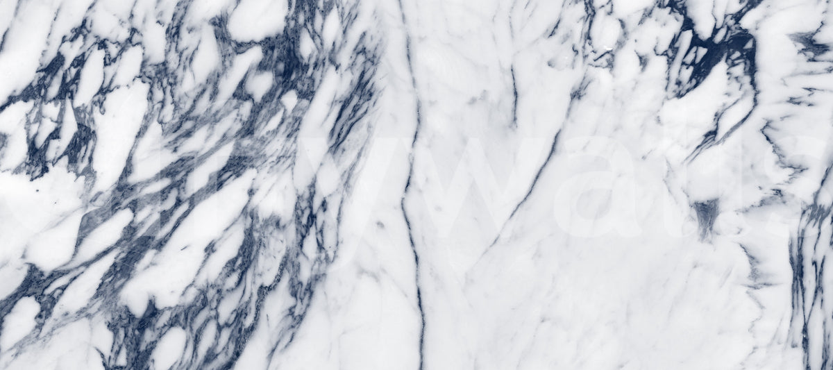 Classic Navy and White Marble Veins Wall Mural