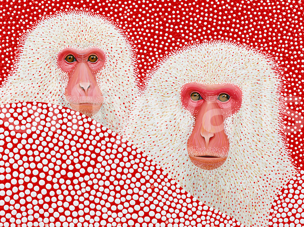 Snow Monkey Polka Dot Portrait Wall Mural
