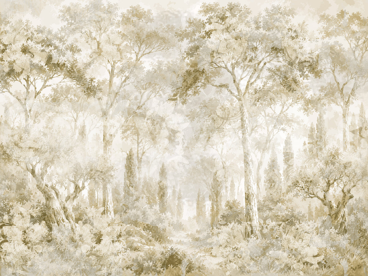 Oatmeal Mist Tuscan Forest Path Wall Mural