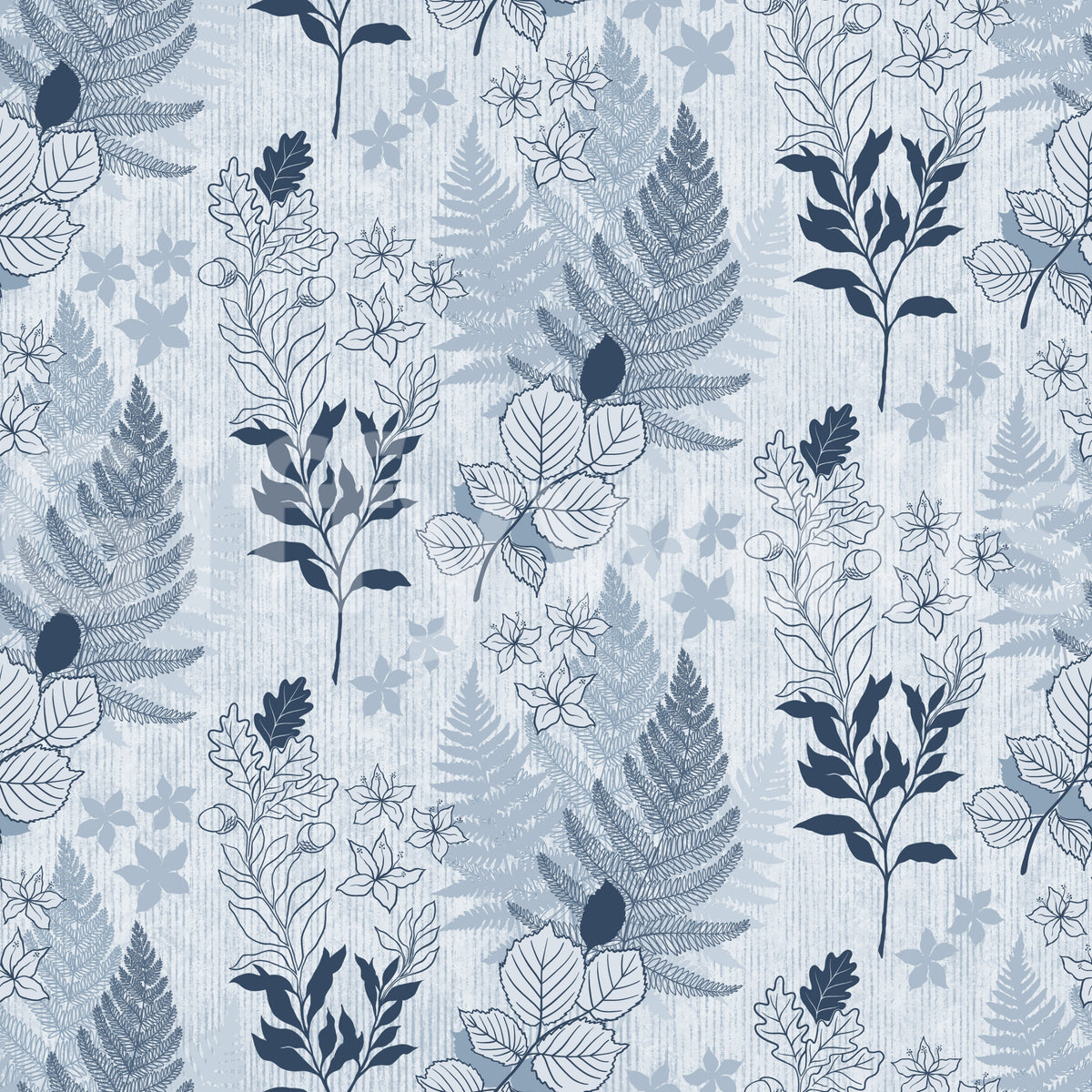Alpine Botanical Silhouettes - Blue Wallpaper