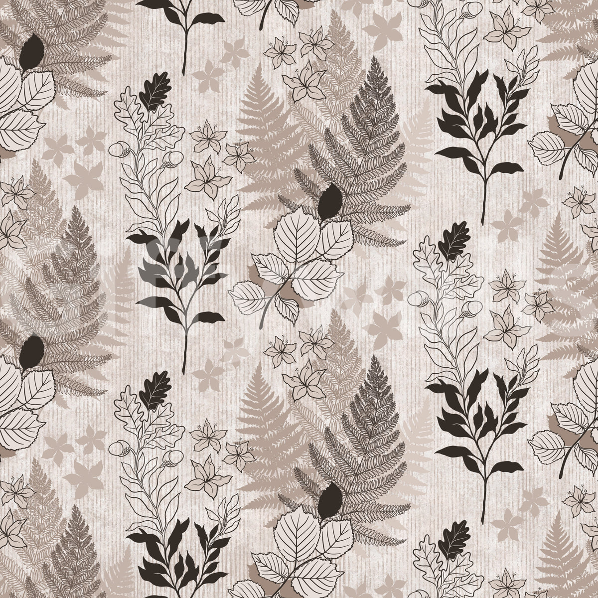 Alpine Botanical Silhouettes - Brown Wallpaper