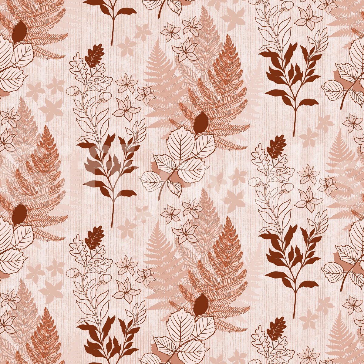 Alpine Botanical Silhouettes - Rusty Red Wallpaper