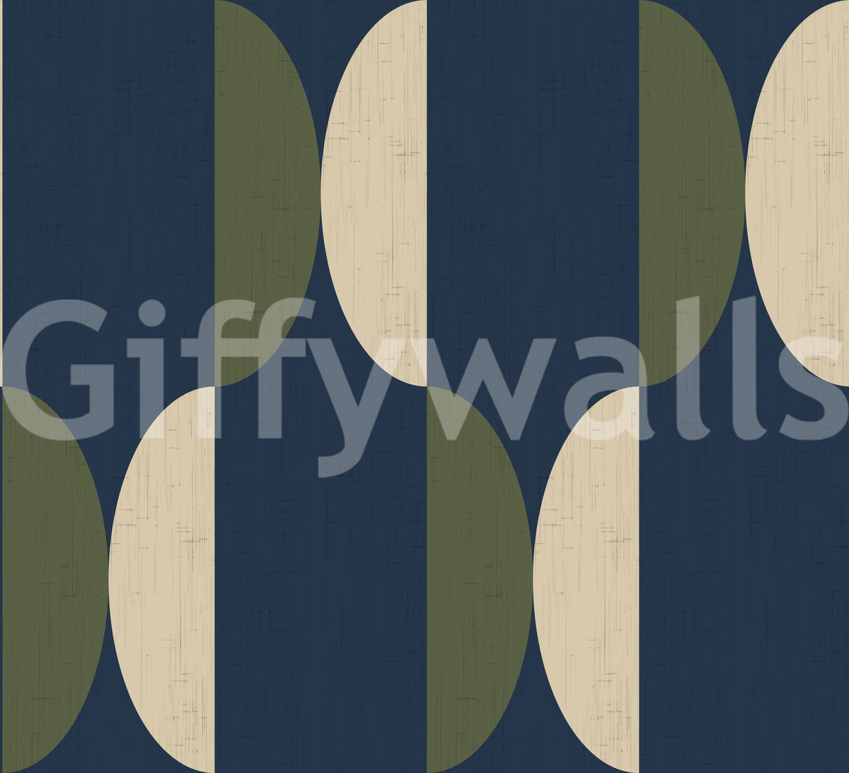Mid Century Oval Wallpaper Navy Olive Wallpaper