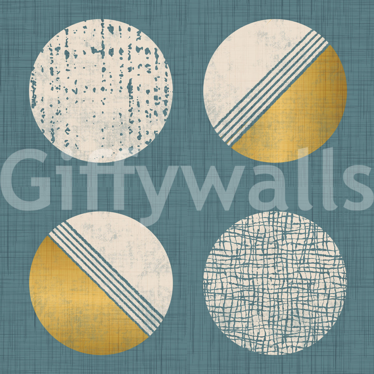Dusty Teal Mustard Circles Wallpaper Mid Century Wallpaper