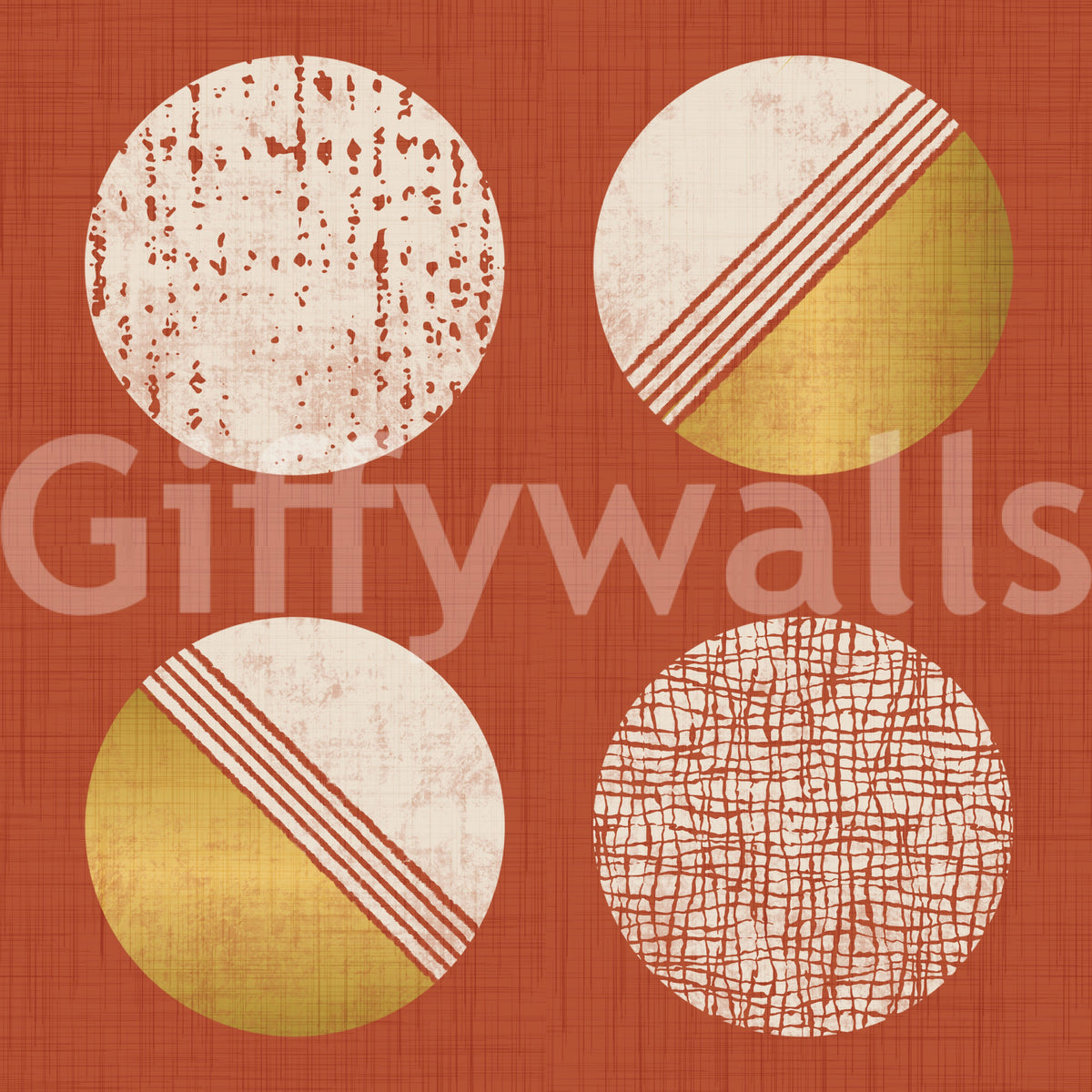 Rust Red Mustard Circles Wallpaper Mid Century Wallpaper
