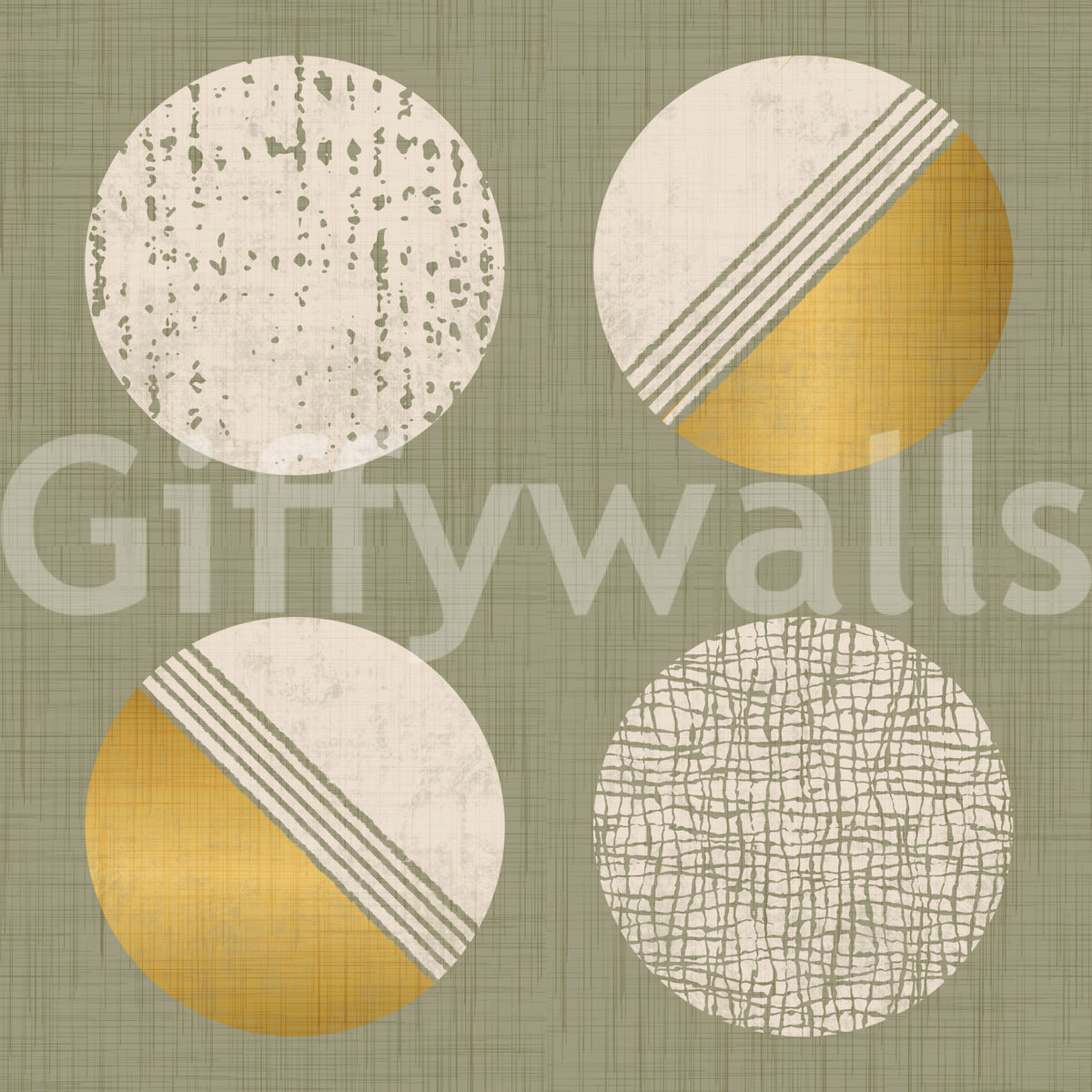 Sage Green Mustard Circles Wallpaper Mid Century Wallpaper