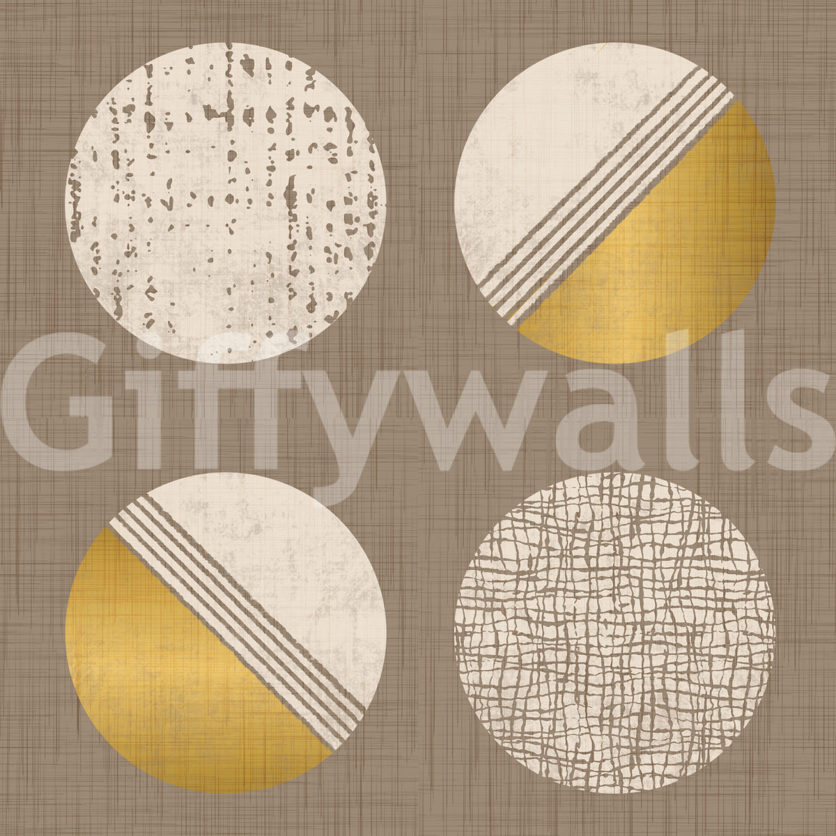 Warm Taupe Mustard Circles Wallpaper Mid Century Wallpaper