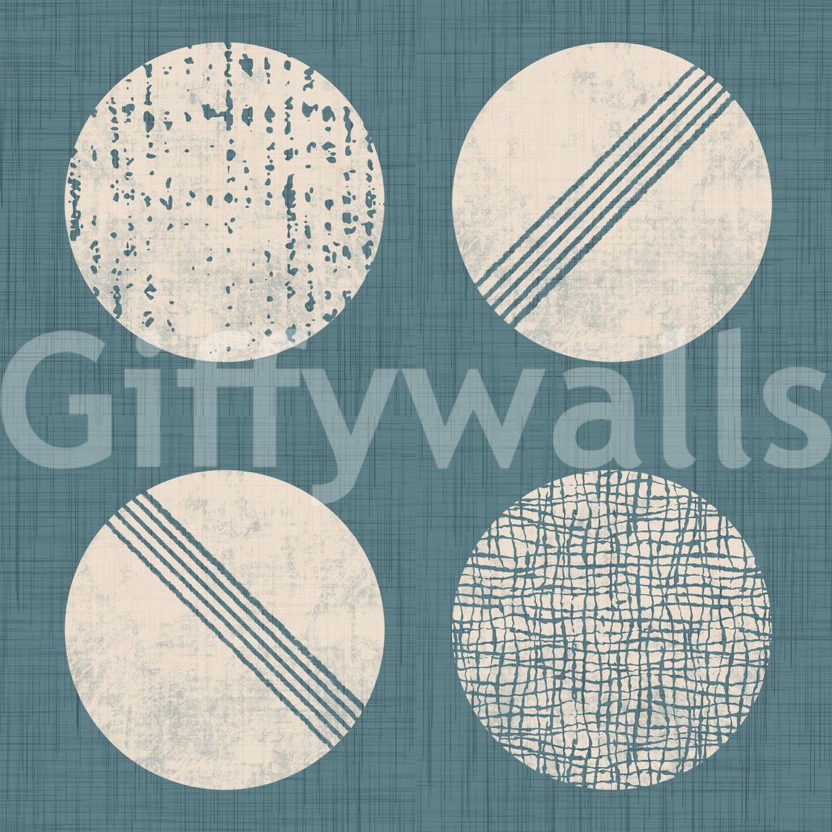 Dusty Teal Cream Circles Wallpaper Mid Century Wallpaper