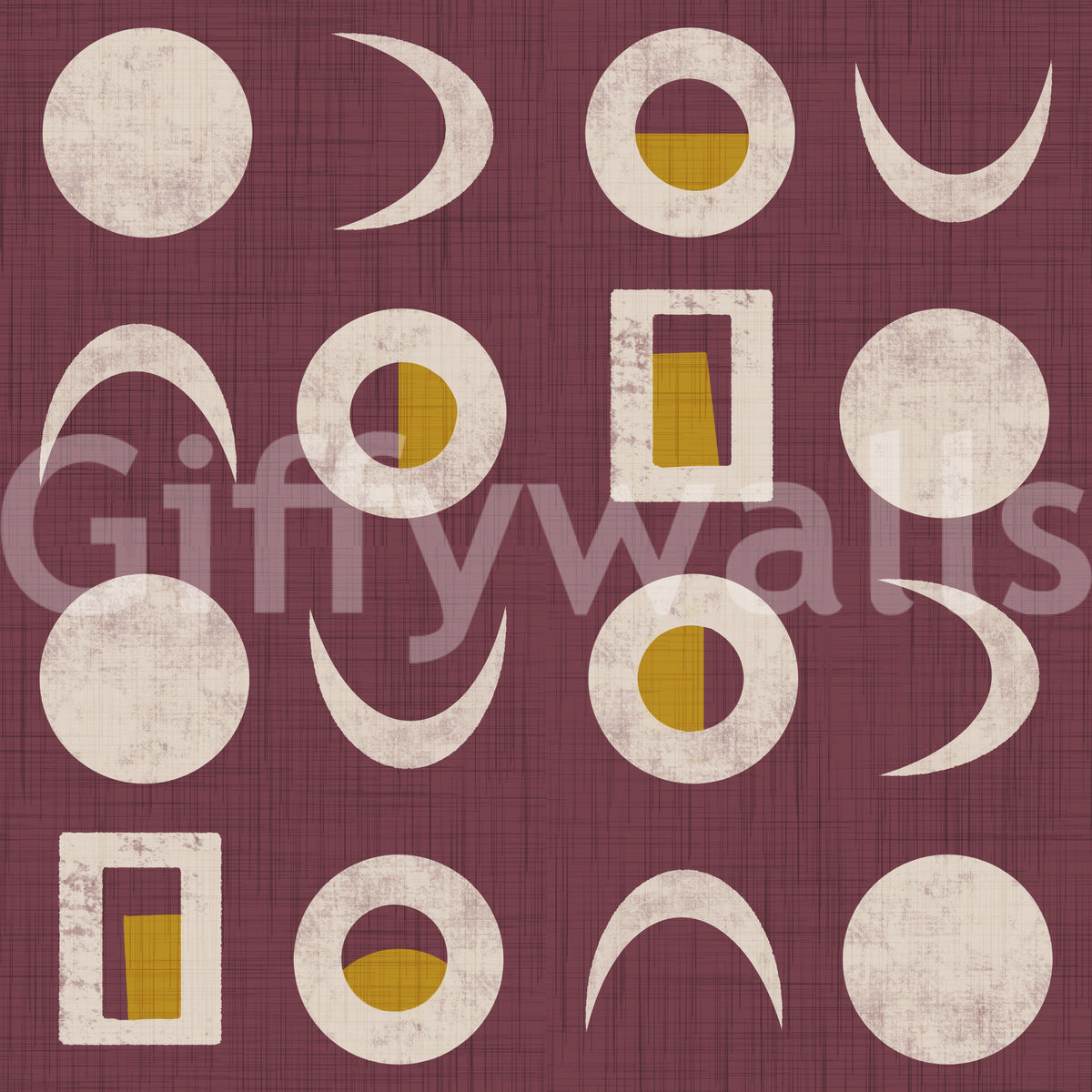 Burgundy Moon Phase Wallpaper Mid Century Wallpaper