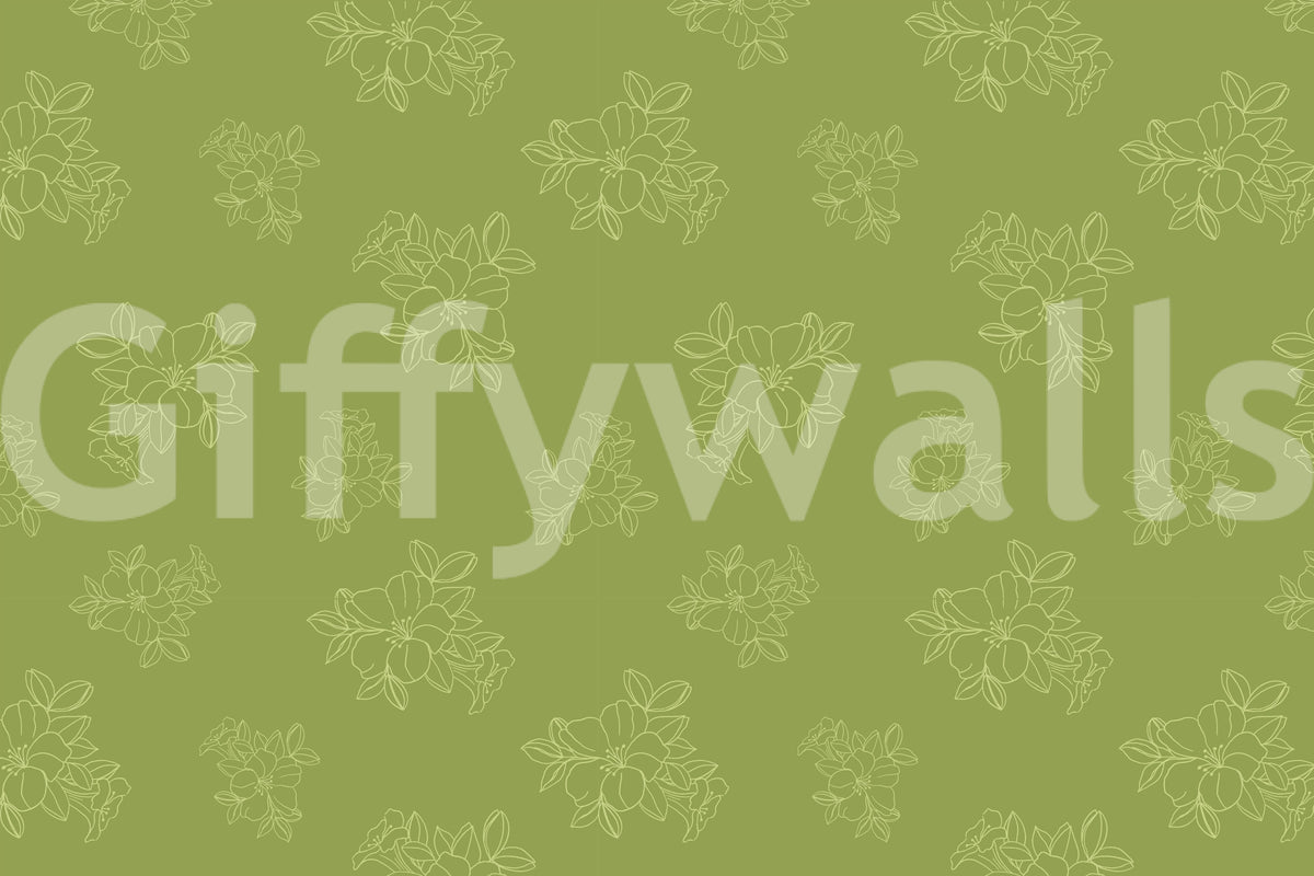Sage Green Floral Outline Pattern Wallpaper
