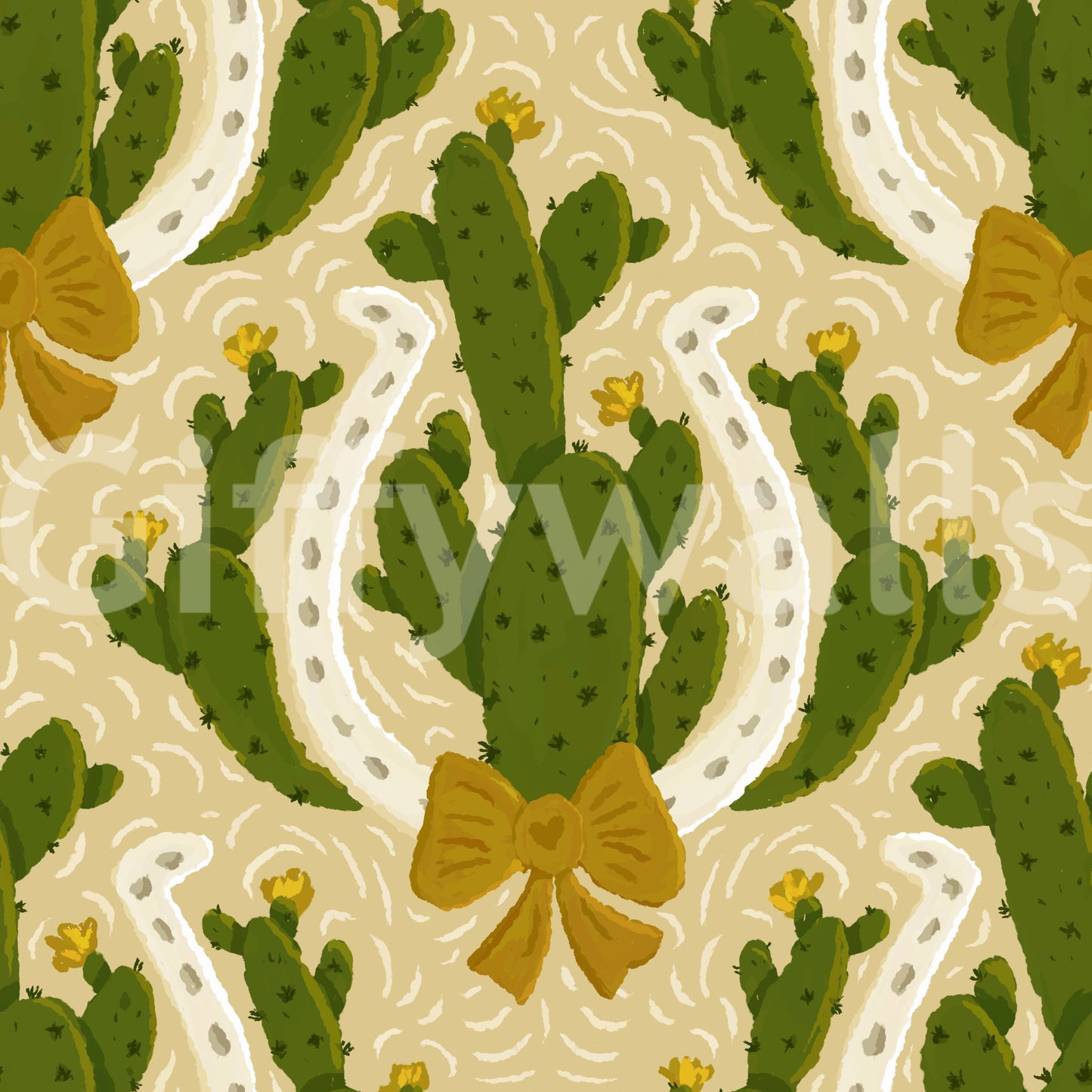 Western American - Horseshoe and Cactus Wallpaper