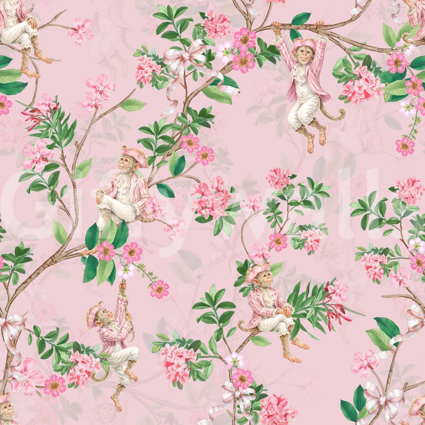 Whimsical Rococo Monkeys Wine Festival Vintage Aristocratic Vineyard Garden Party pink Wallpaper