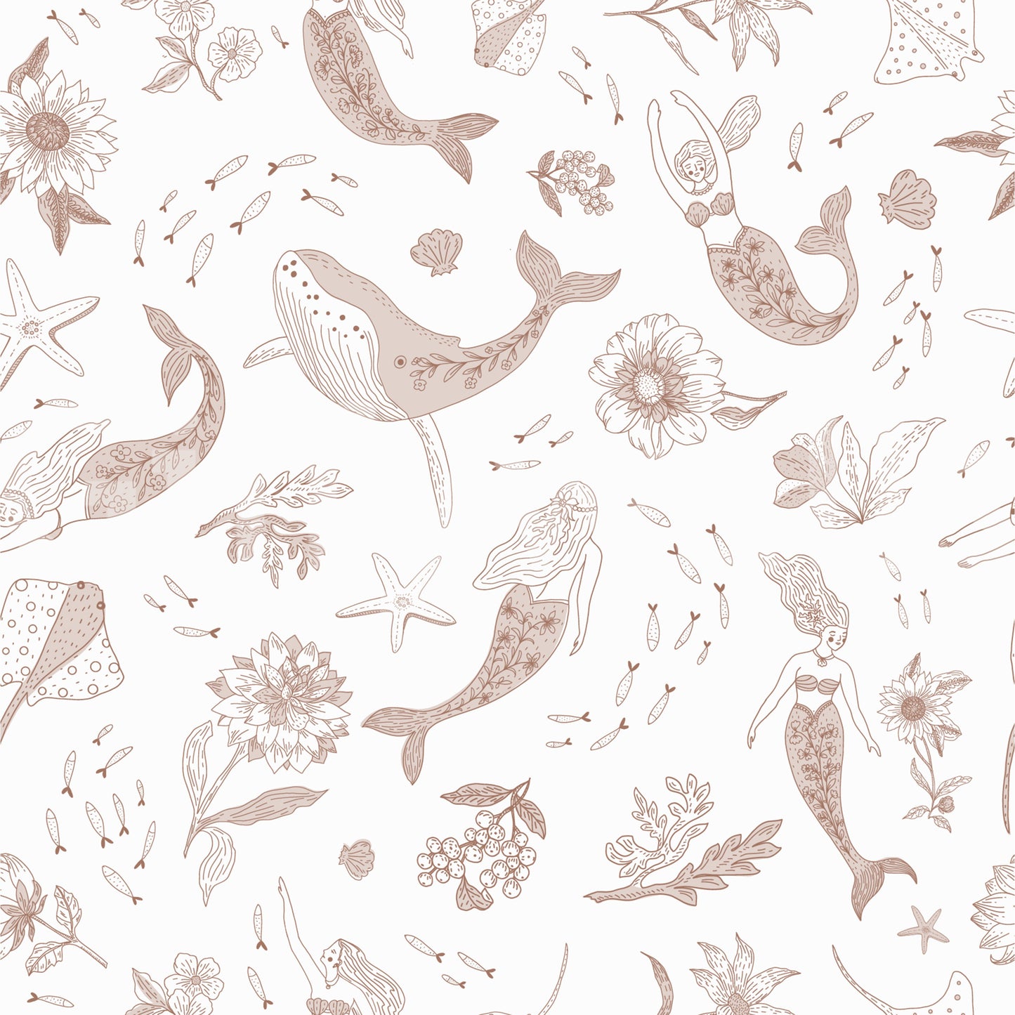 Whimsical underwater wallpaper with vibrant sea life