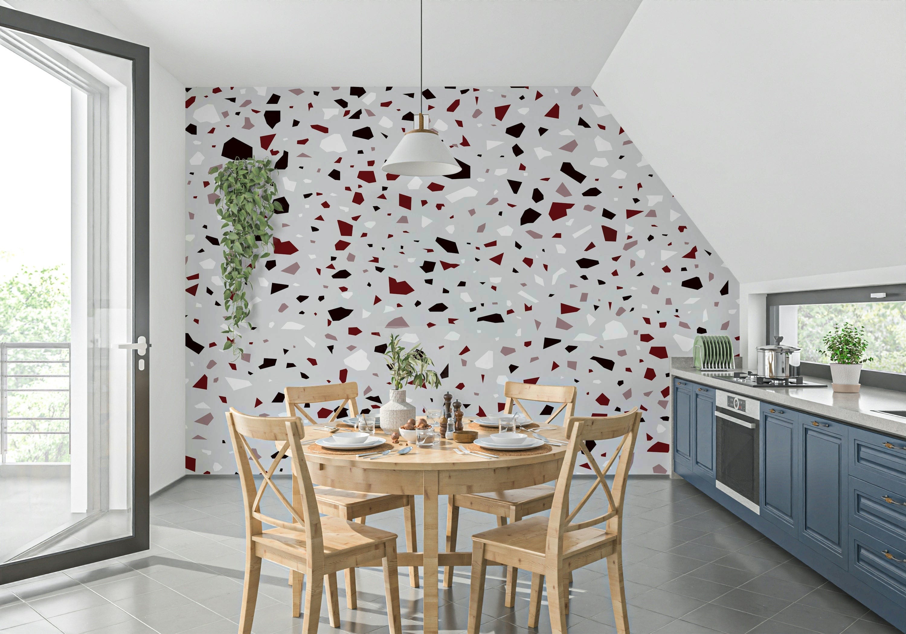 Wine Terrazzo Feature Wallpaper