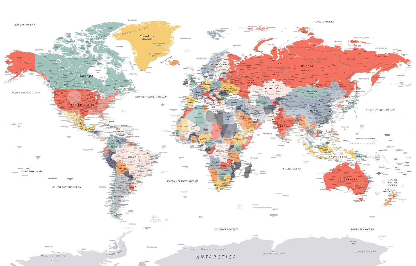 World Map Detailed Wall Mural