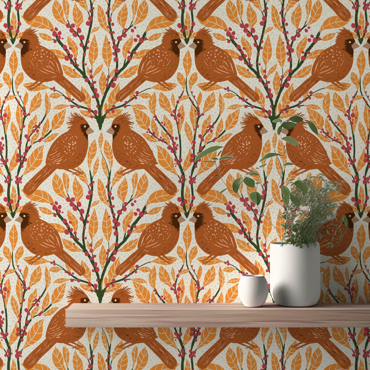 Elegant yellow cardinals mural for a modern, artistic touch.