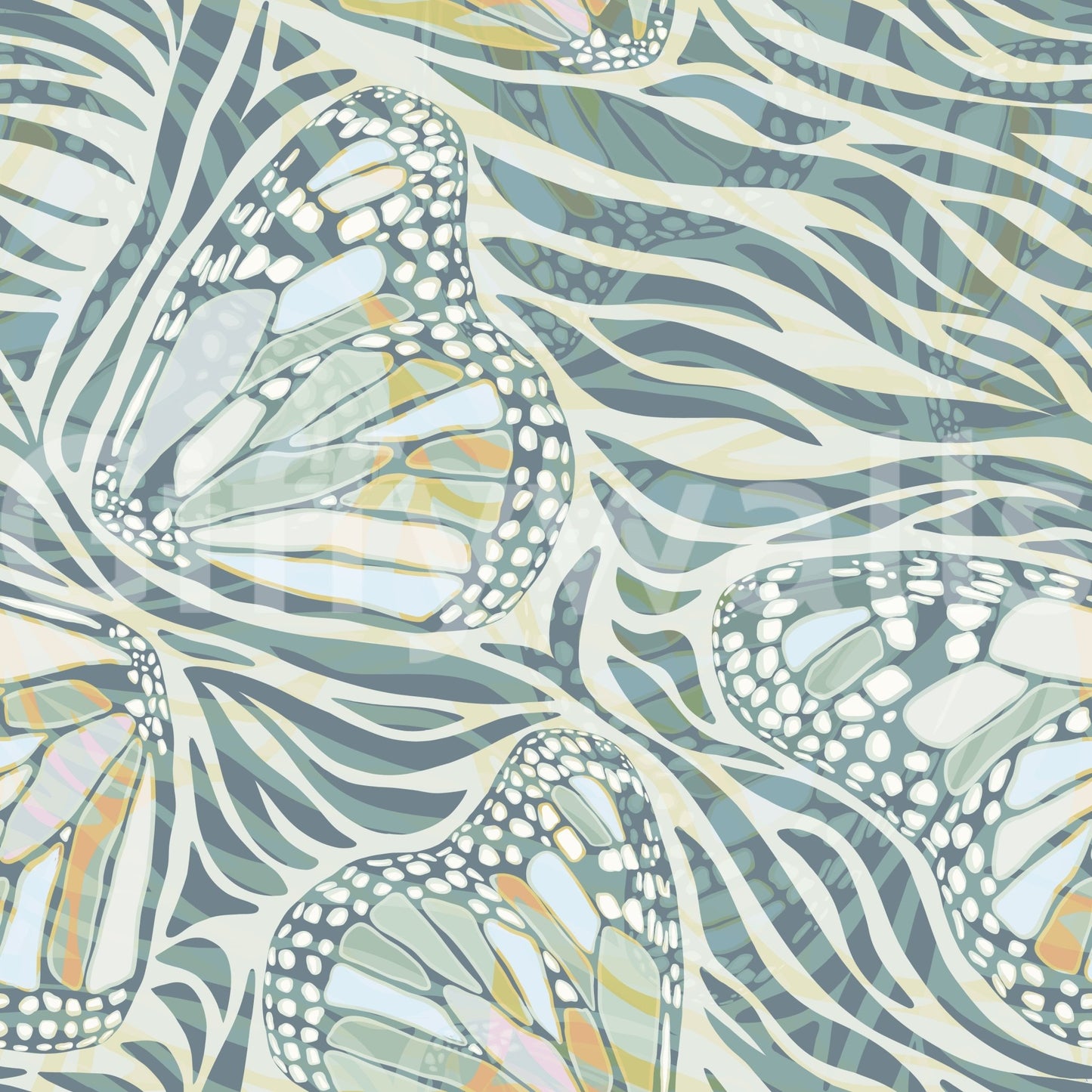 Zebra Butterfly Bloom • Maximalist Boho in Green Pastels Wallpaper
