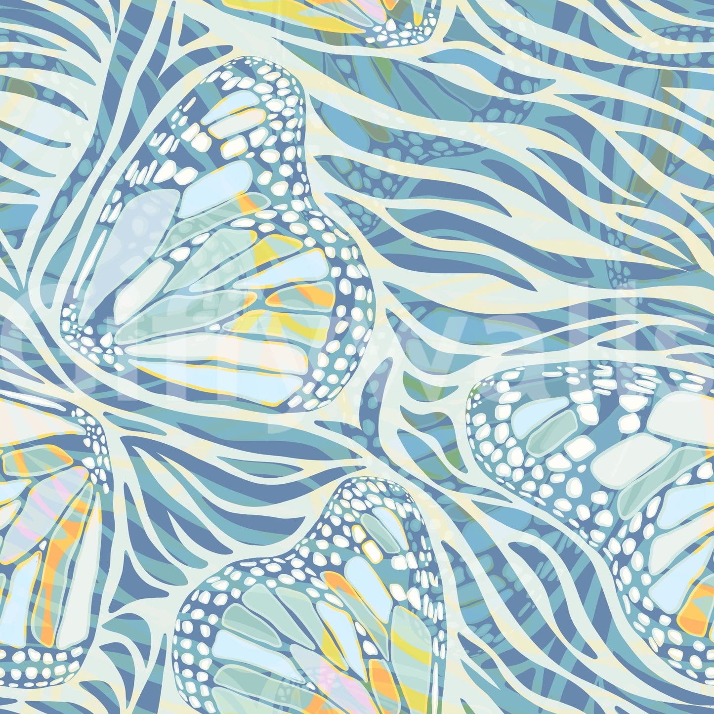 Zebra Butterfly Drift • Maximalist Boho in Blue Pastels Wallpaper