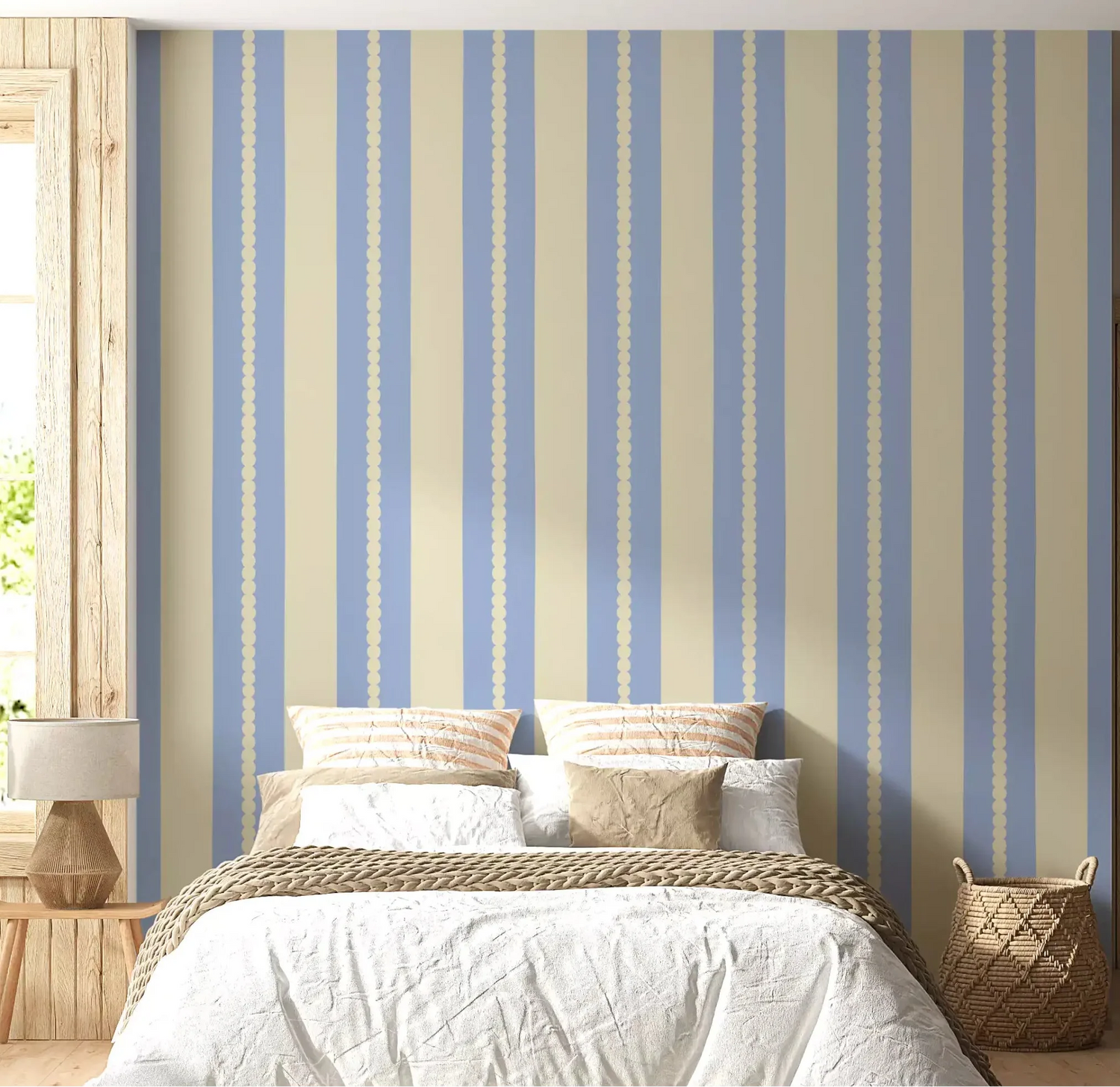 scalloped wallpaper with soft fan and shell pattern mural