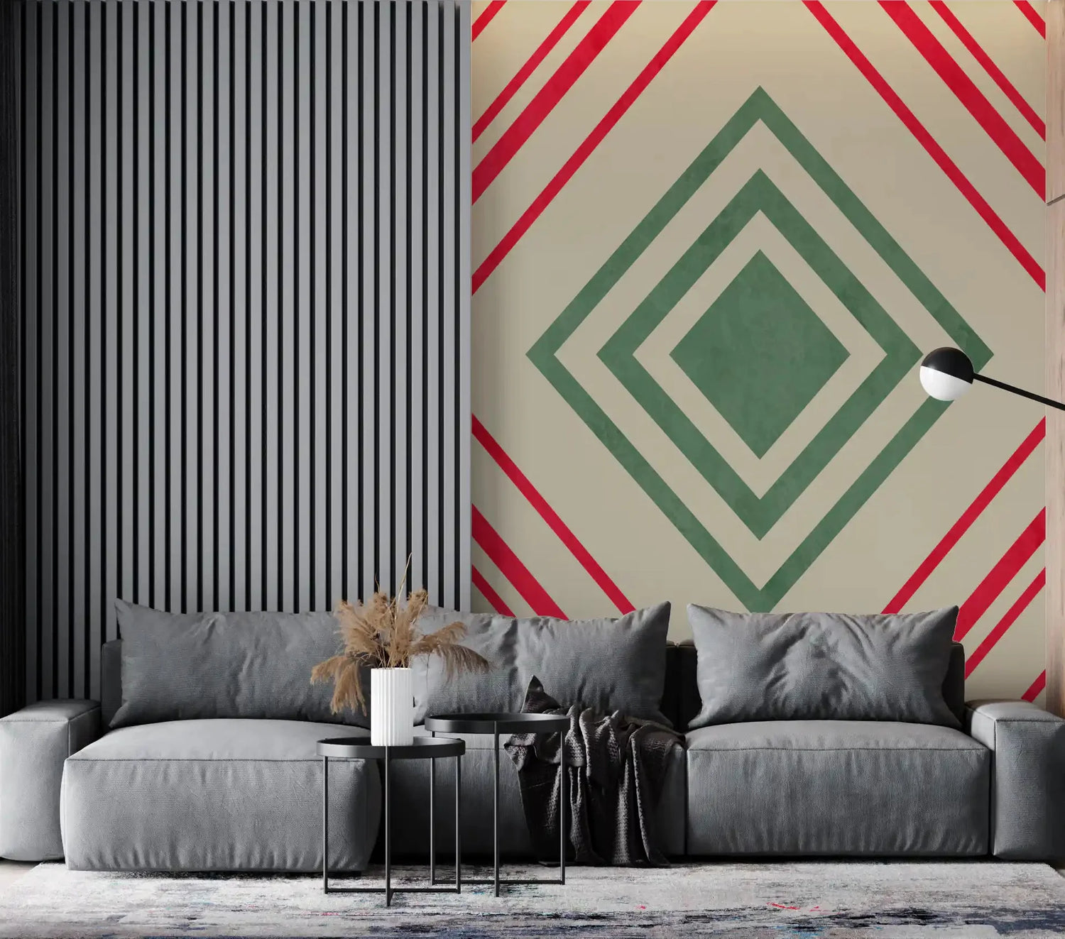 diamond wallpaper with repeating harlequin and lattice pattern murals