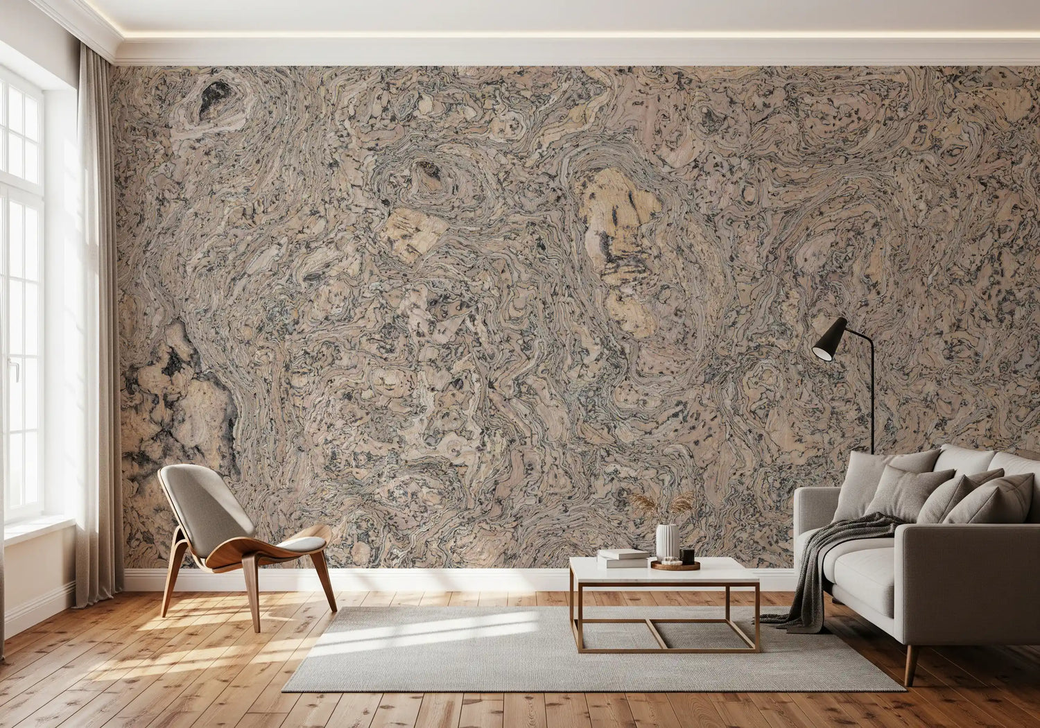 cork wallpaper with warm natural cork-look texture for studies and offices