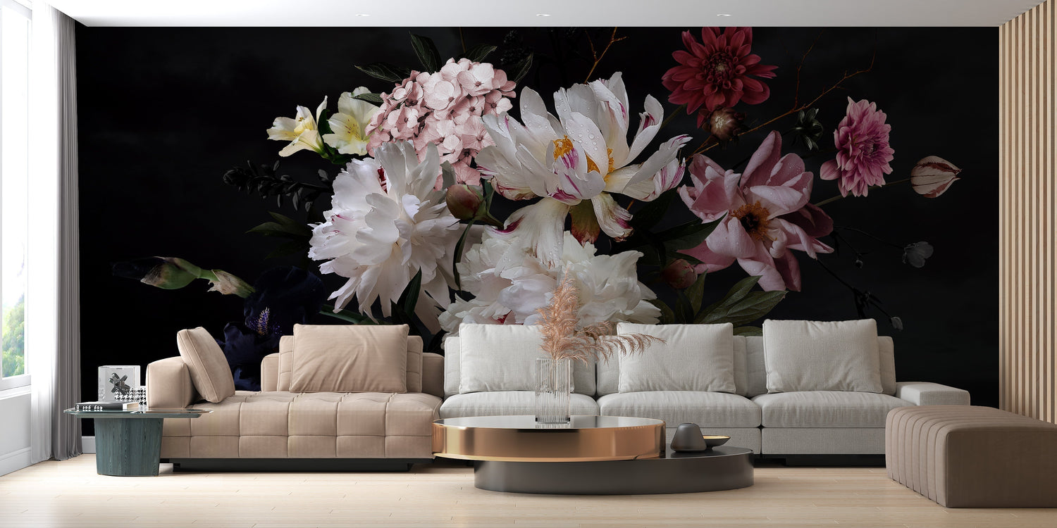 A collection of flower wallpaper styles, including modern botanical and vintage floral prints.
