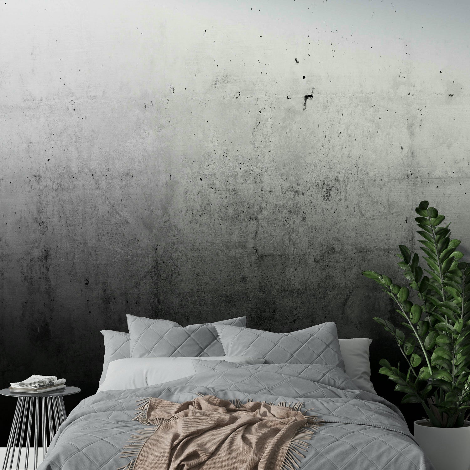 basement wallpaper with moody industrial concrete texture for rec room feature wall