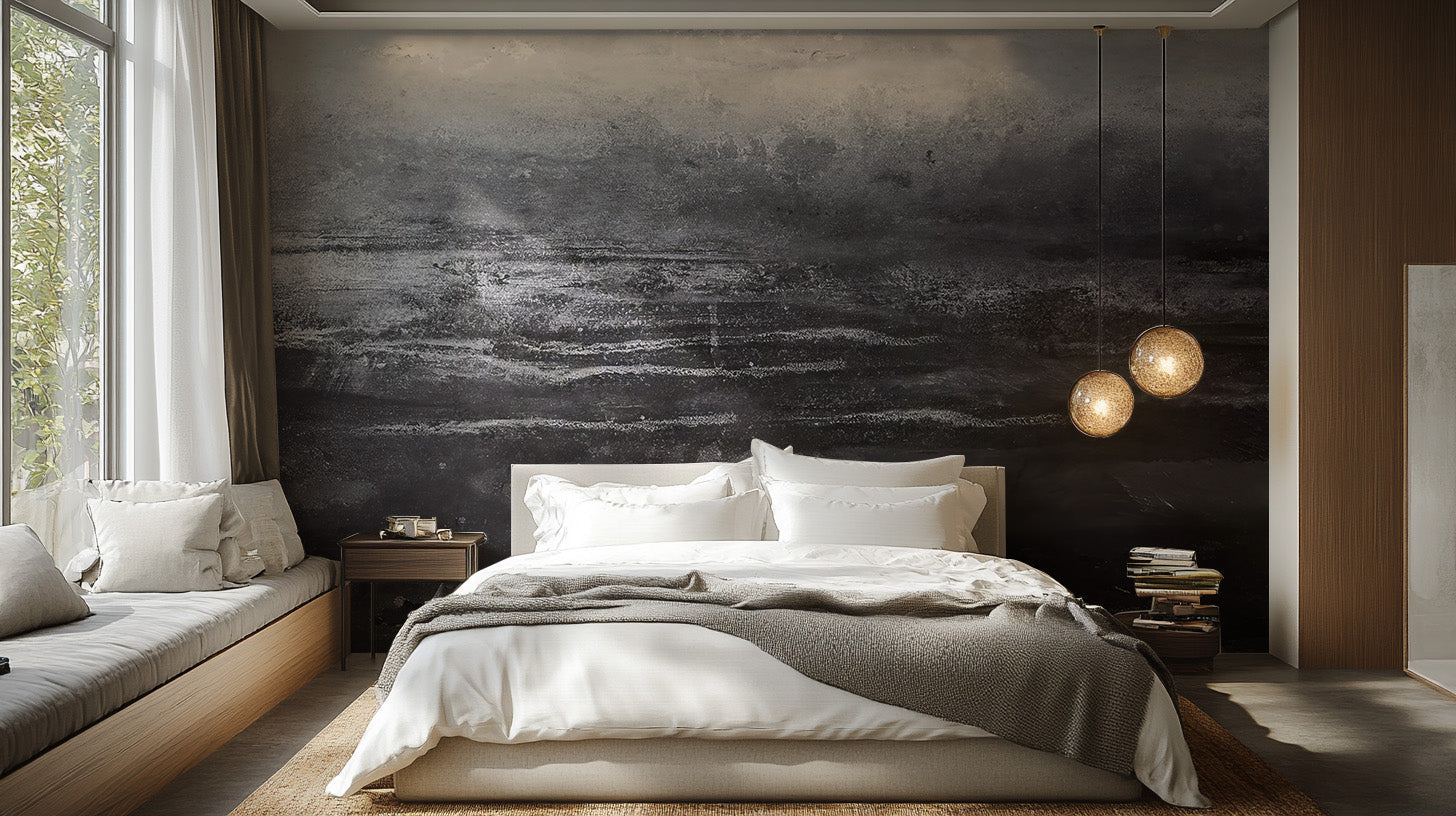 charcoal wallpaper with deep gray textured mural designs