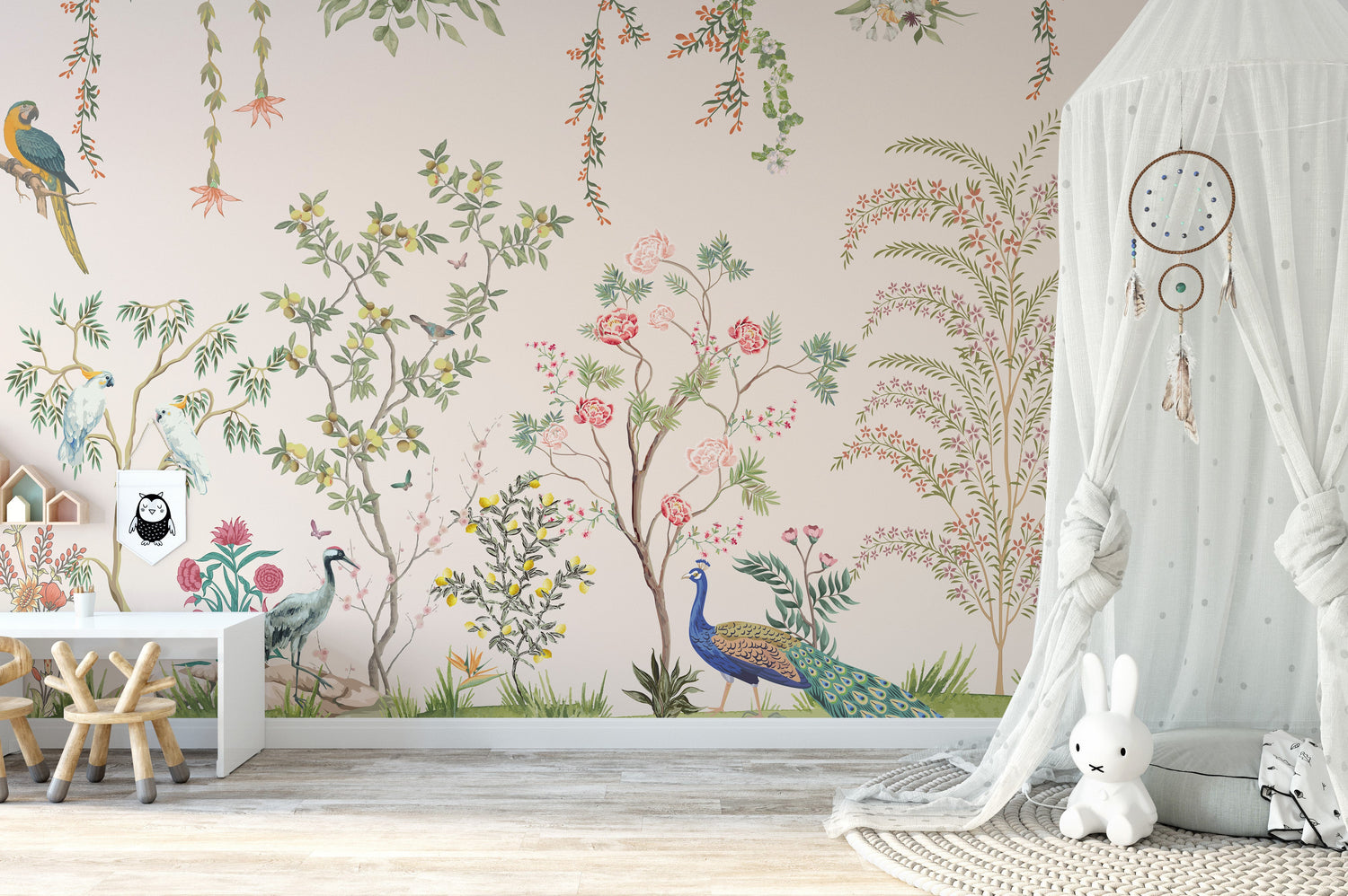 powder room wallpaper with bold floral mural for small bathrooms