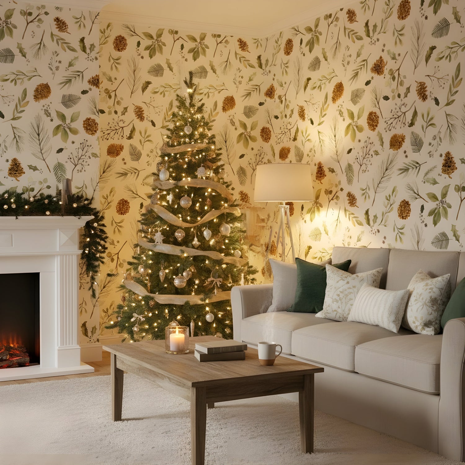 A festive display of different Christmas wallpaper designs showcases a vibrant collection of patterns and holiday scenes for home decor.